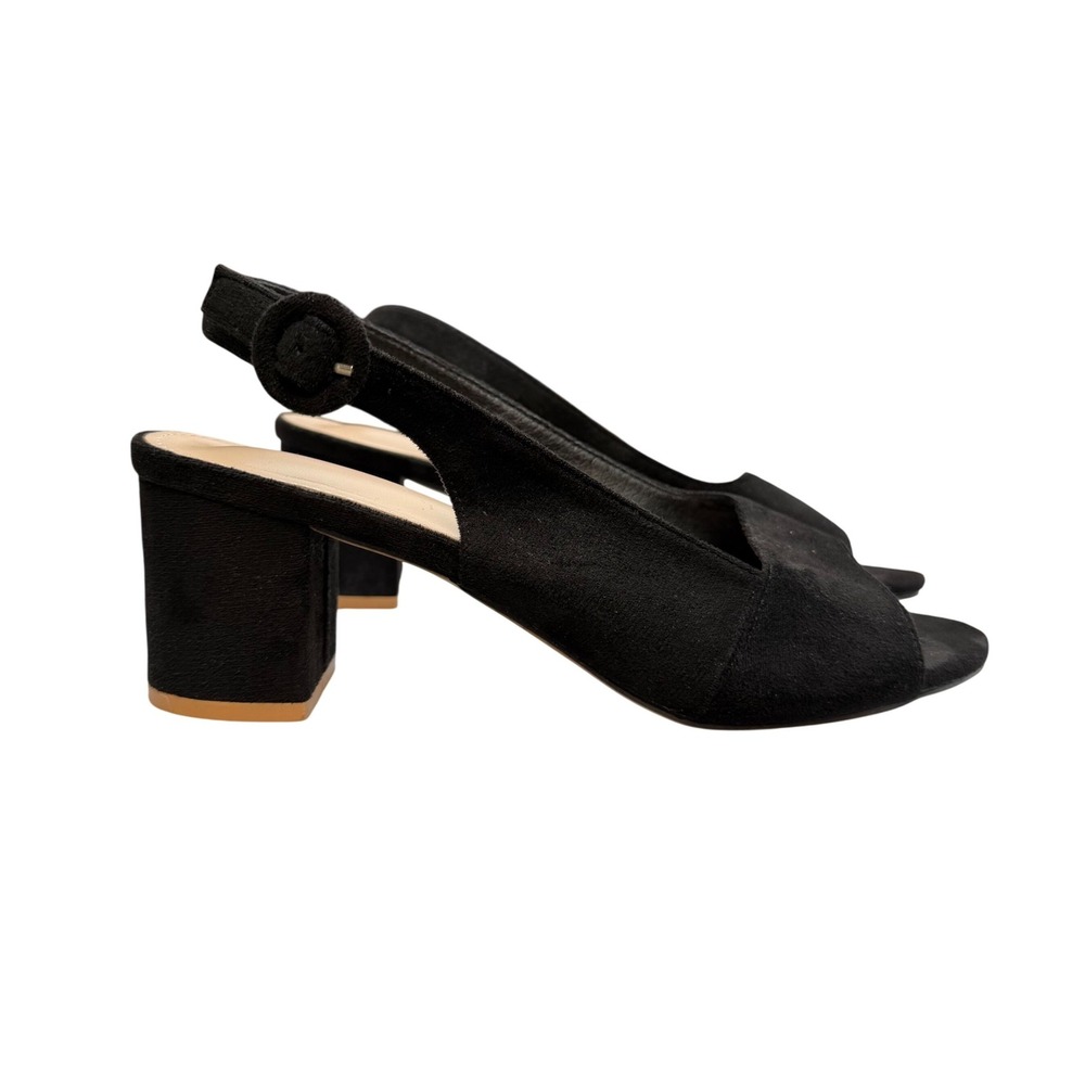 Womens Slingback Block Heel Peep Toe Sandal Black Minimalist Mod EU 39 9
